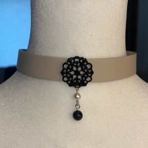 Fairchild Baldwin Black and Cream Necklace with Floral Pendant
